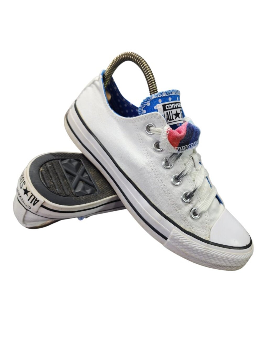 Converse Chuck Taylor All Star Shoes Womens Size 8 White Double Tongue Polka Dot